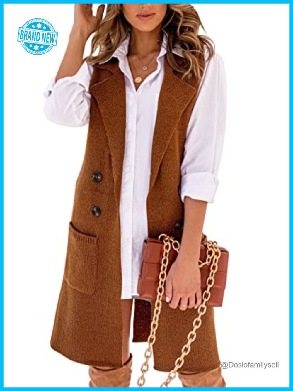 Women's Open Front Lapel Cardigan Vest Button Down Long Sleeve Loose Fit Sweater